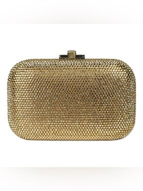 Judith Leiber Slide Champagne Full Bead Frame Clutch with Chain Strap/OS